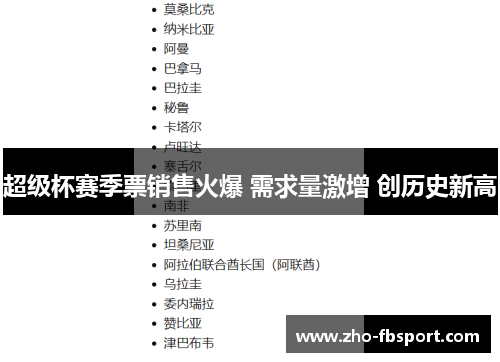 超级杯赛季票销售火爆 需求量激增 创历史新高