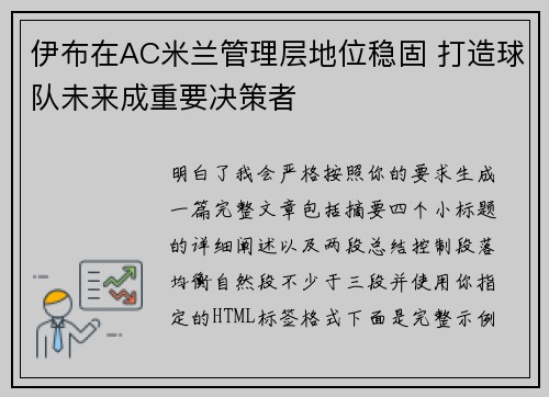 伊布在AC米兰管理层地位稳固 打造球队未来成重要决策者