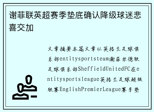 谢菲联英超赛季垫底确认降级球迷悲喜交加 谢菲联英超赛季垫底确认降级球迷悲喜交加